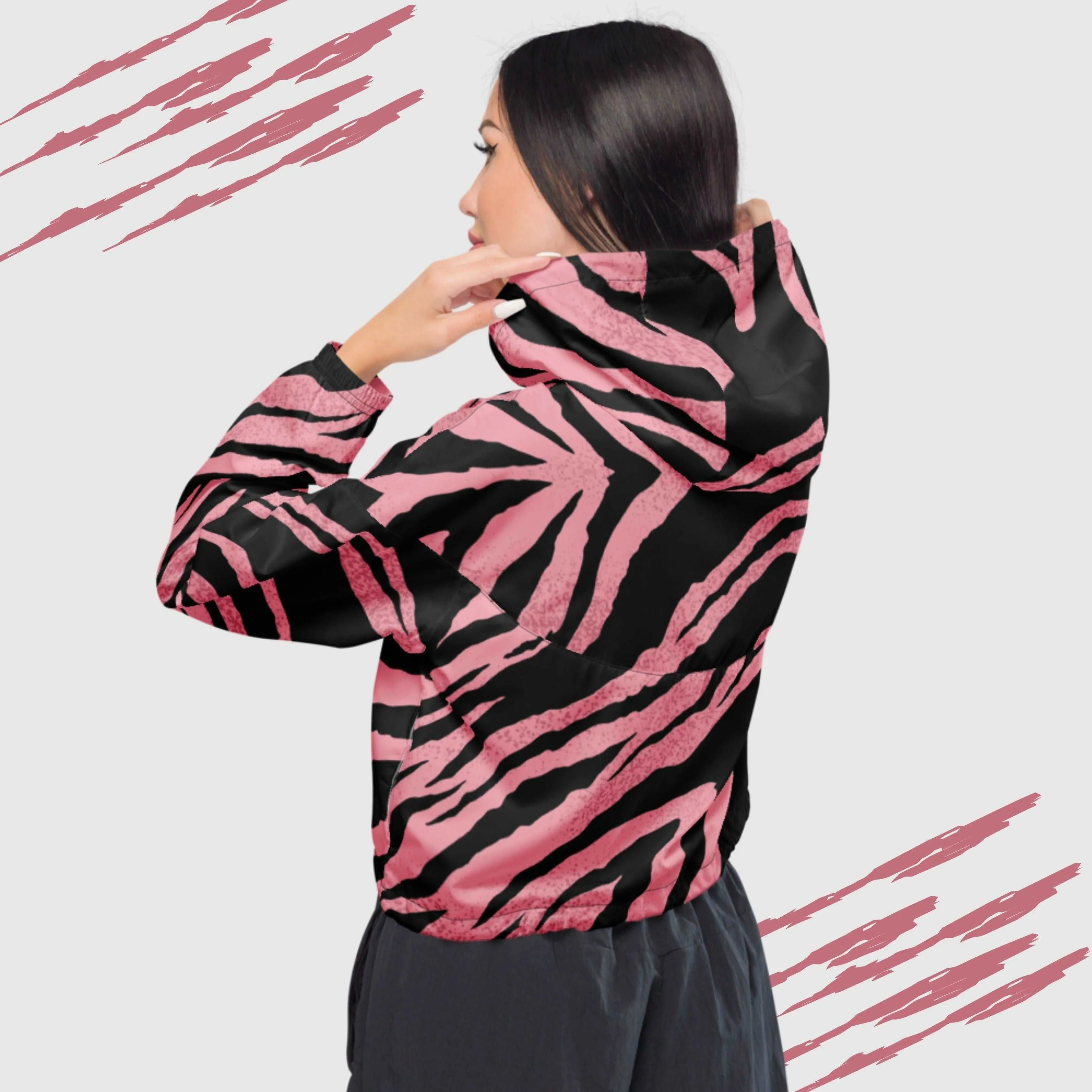 Women’s Pink Tiger Pattern Cropped Windbreaker