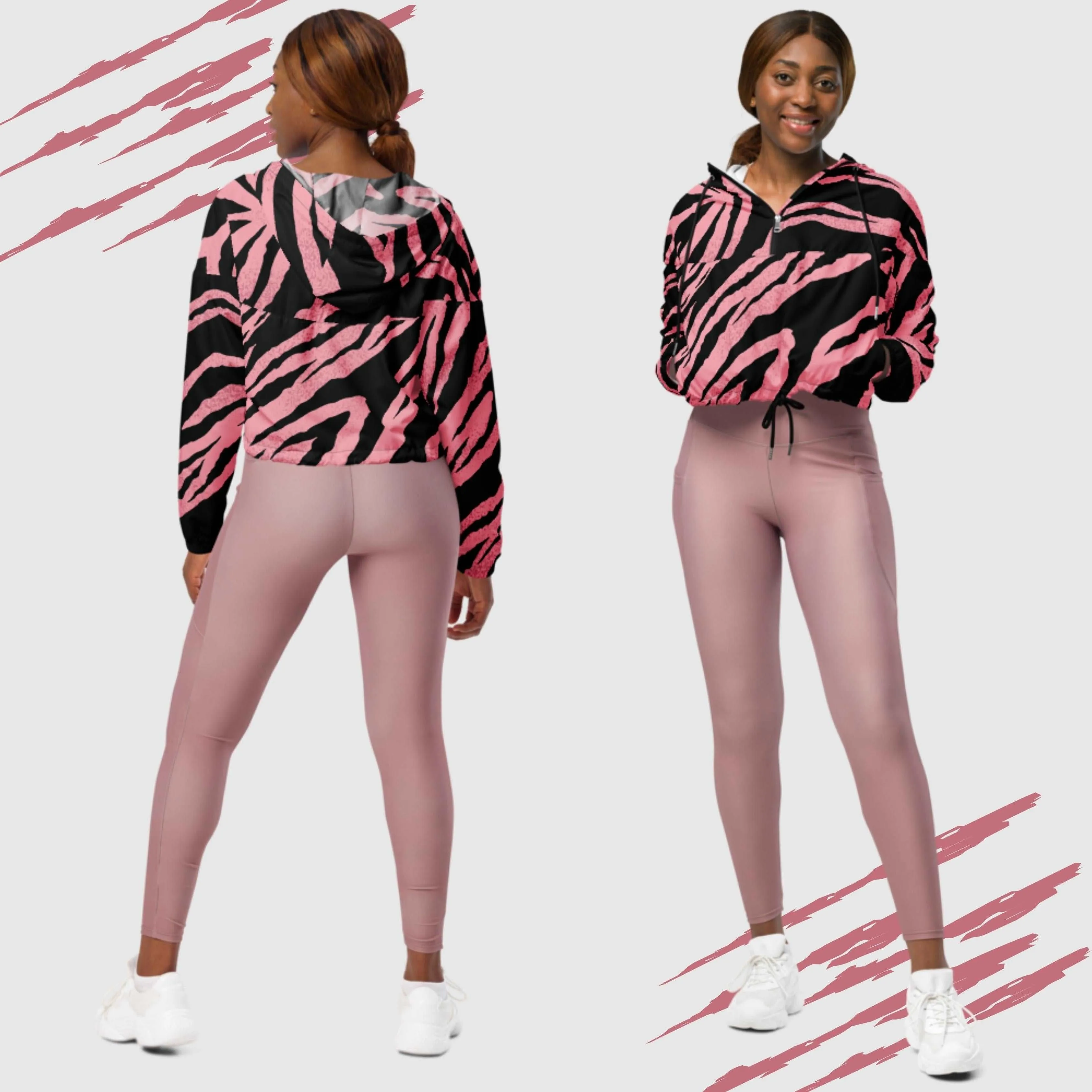 Women’s Pink Tiger Pattern Cropped Windbreaker