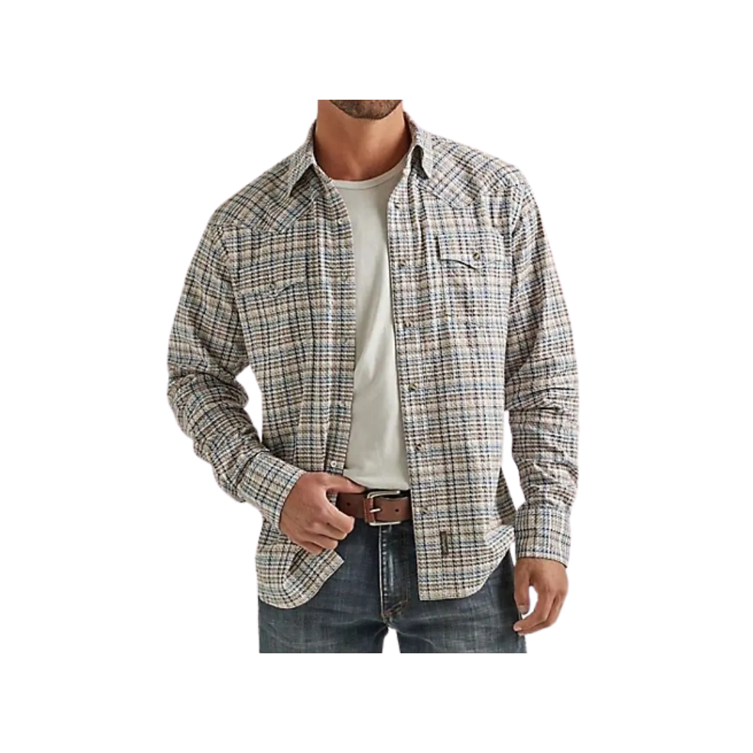 Wrangler Men's Retro Premium Long Slevee  Snap Plaid Haze Shirt